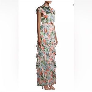 Alice + Olivia Lessie Silk Floral Print Ruffled Maxi Dress